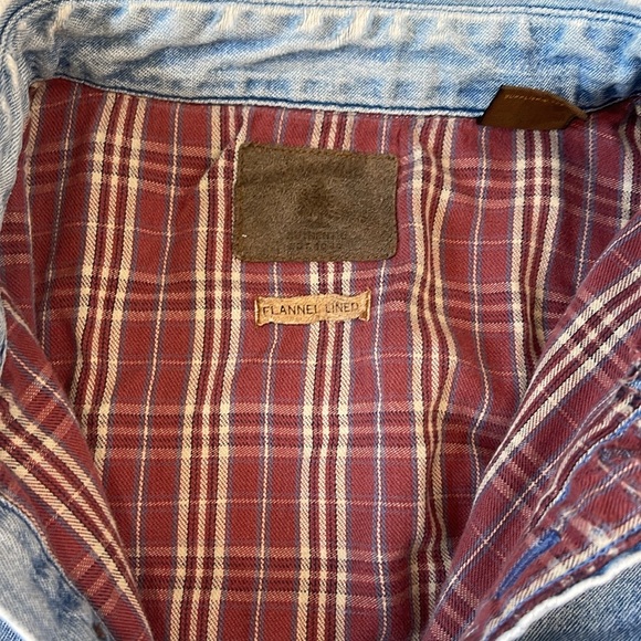 Vintage Led Zeppelin Denim Shirt with Red Plaid Flannel Lining - Picture 3 of 5